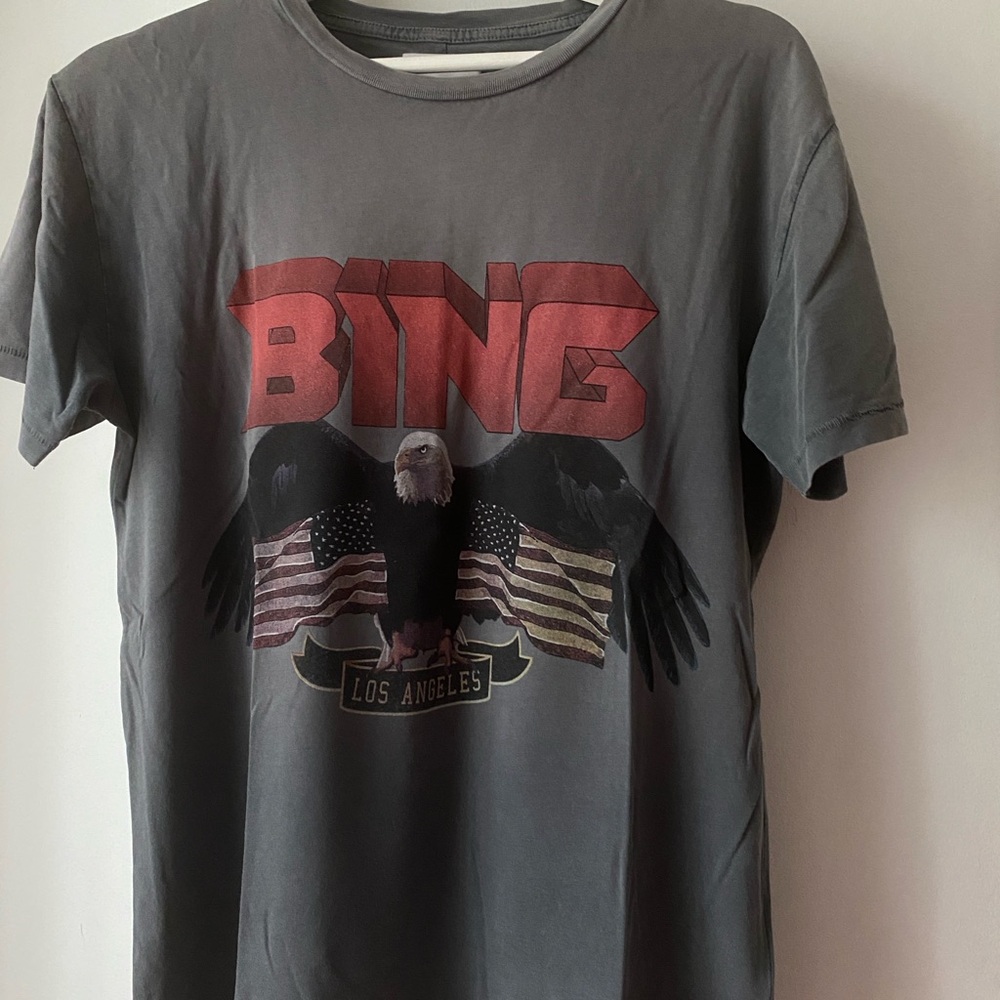 Anine Bing Gray Tee with Eagle and Flag Graphic